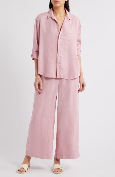 Button-Up Top & Wide Leg Linen Pants Set