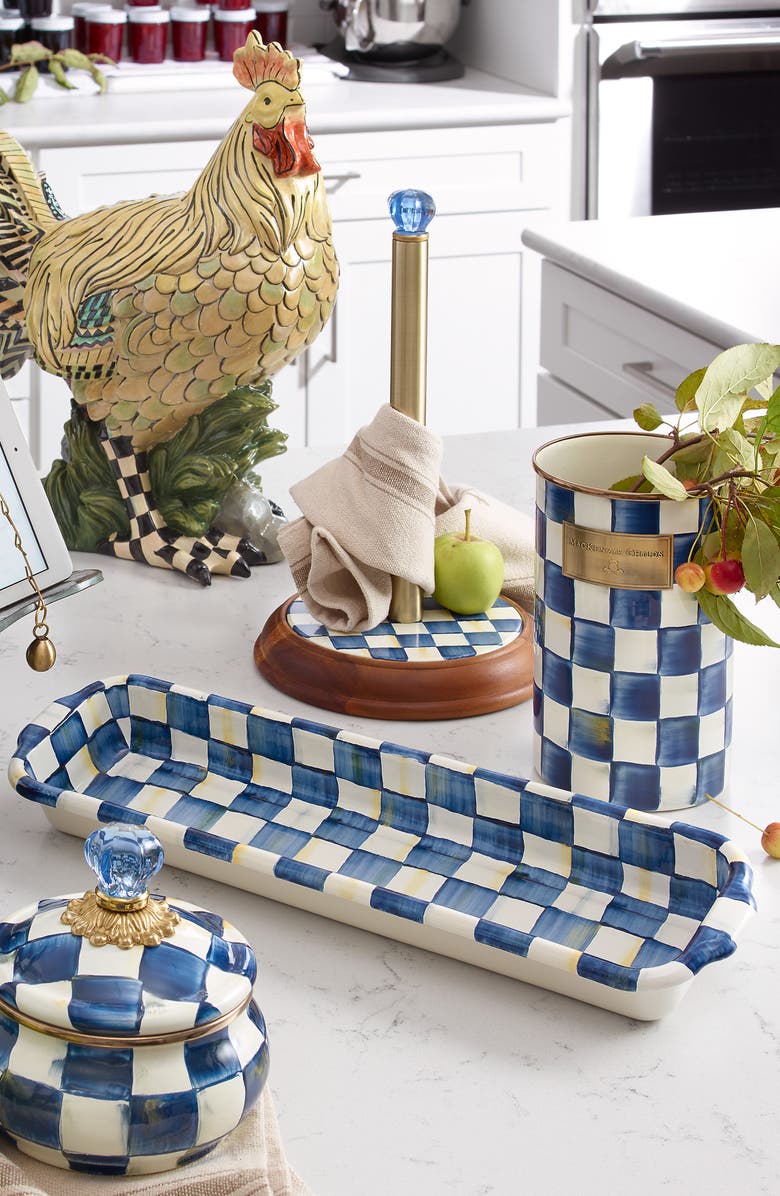 MACKENZIE CHILDS Royal Check Wood Paper Towel Holder, Alternate, color, Blue/ White