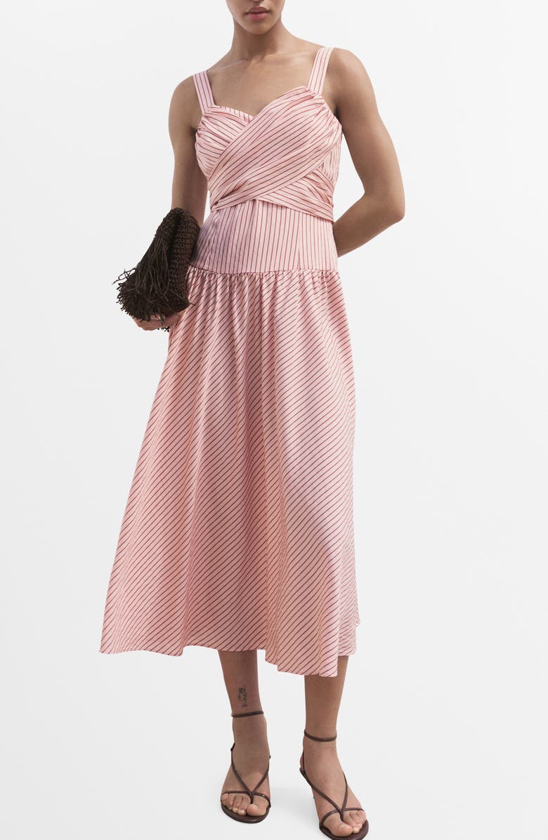MANGO Stripe Crossover Dress, Main, color, Pink
