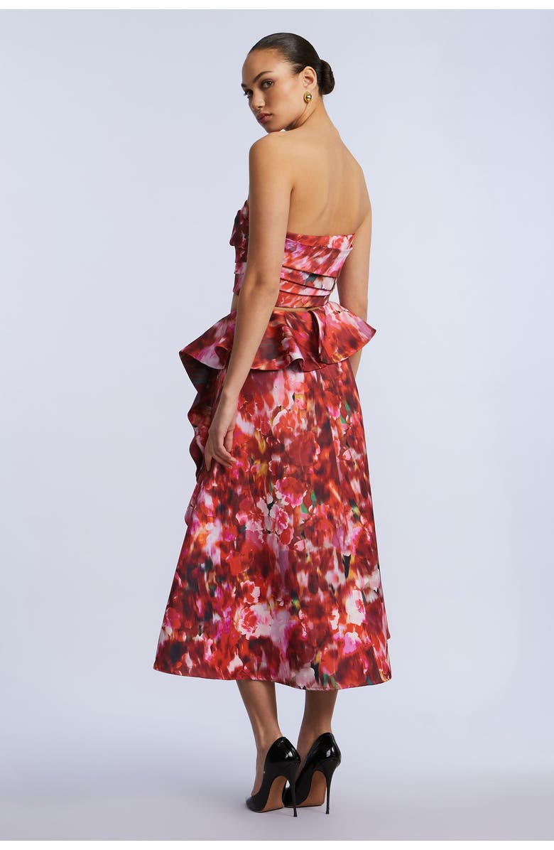 BCBGMAXAZRIA Printed Cascade Midi Skirt, Alternate, color, Washed Rose Chili Pepper Print