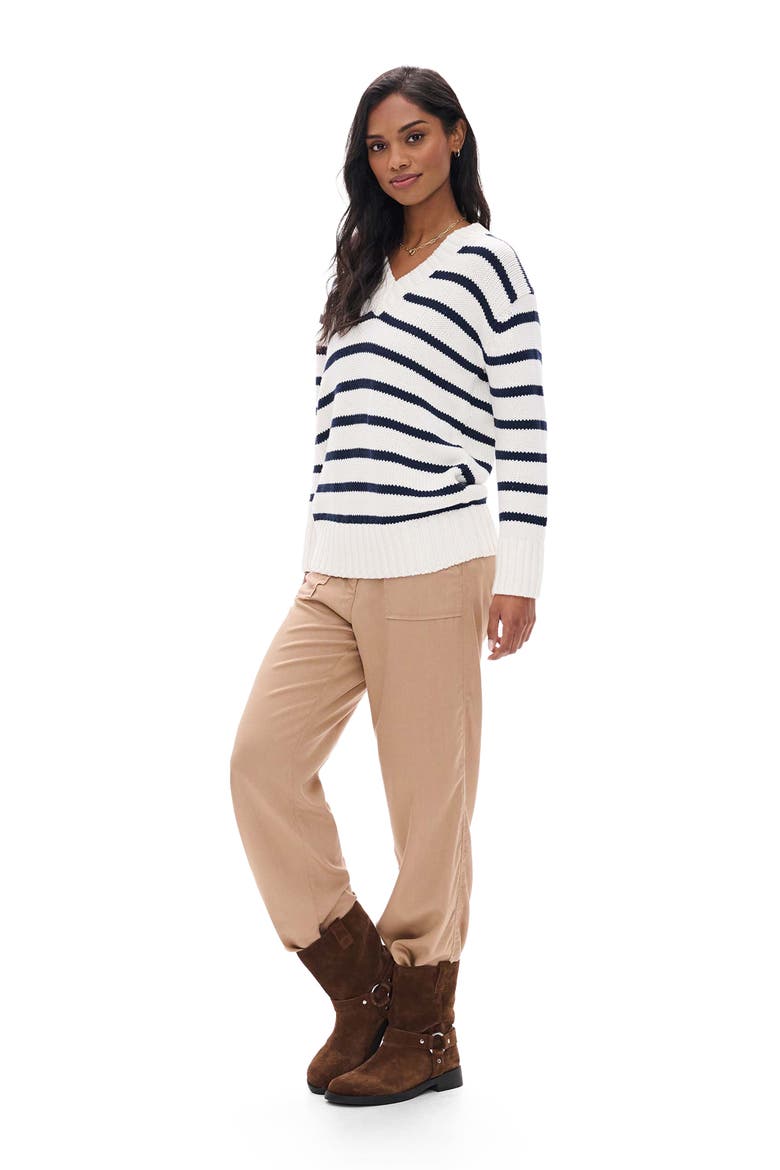 Striped V-Neck Sweater, Alternate, color, CREAM