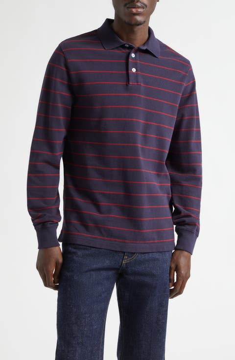Stripe Long Sleeve Cotton Piqué Polo