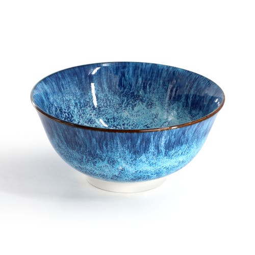 Elama Oceanus 16 Piece Porcelain Double Bowl Dinnerware Set In Blue