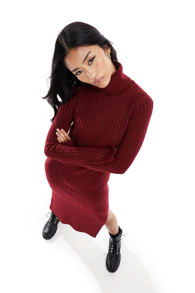 Long Sleeve Ribbed Sweater Dress, Alternate, color, BURGUNDY
