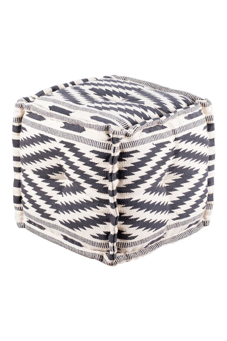 Blue Diamond Cube Pouf, Main, color, DUSTY BLUE/ WHITE