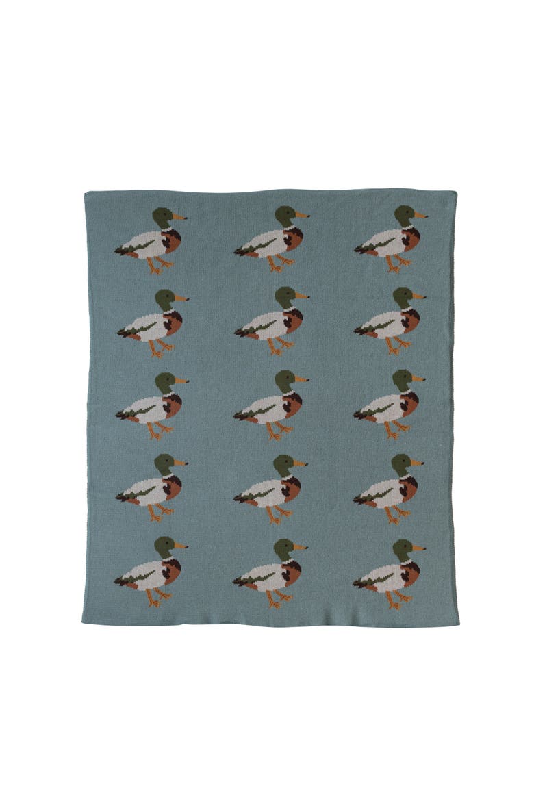 Soft Cotton Knit Baby Blanket with Decorative Duck Print, Multicolor, Main, color, Multicolor