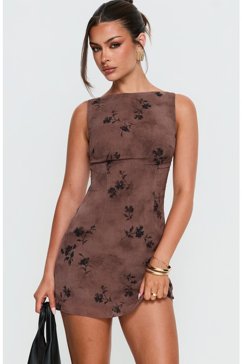 Edwyn Floral Print Sleeveless Minidress, Alternate, color, BROWN FLORAL