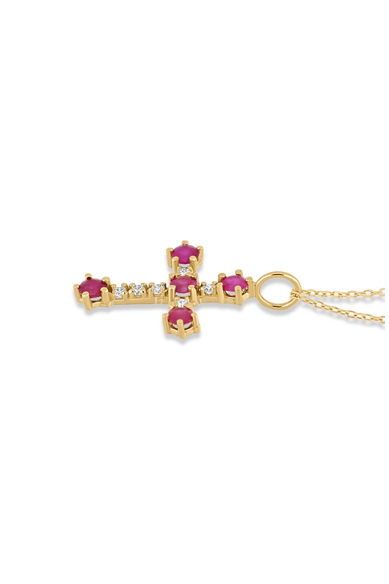 18K Gold El Mar Gemstone & Diamond Cross Pendant Necklace (Online Trunk Show), Alternate, color, 18K YG/ DIAMOND/ RUBY