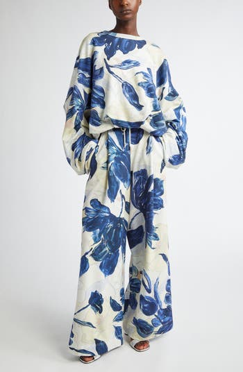 VIP【送料関税込】DRIES VAN NOTEN HANNET PRINTED SWEATSHIRT Dries Van Noten Hannet Floral Print Oversize Gathered Cotton