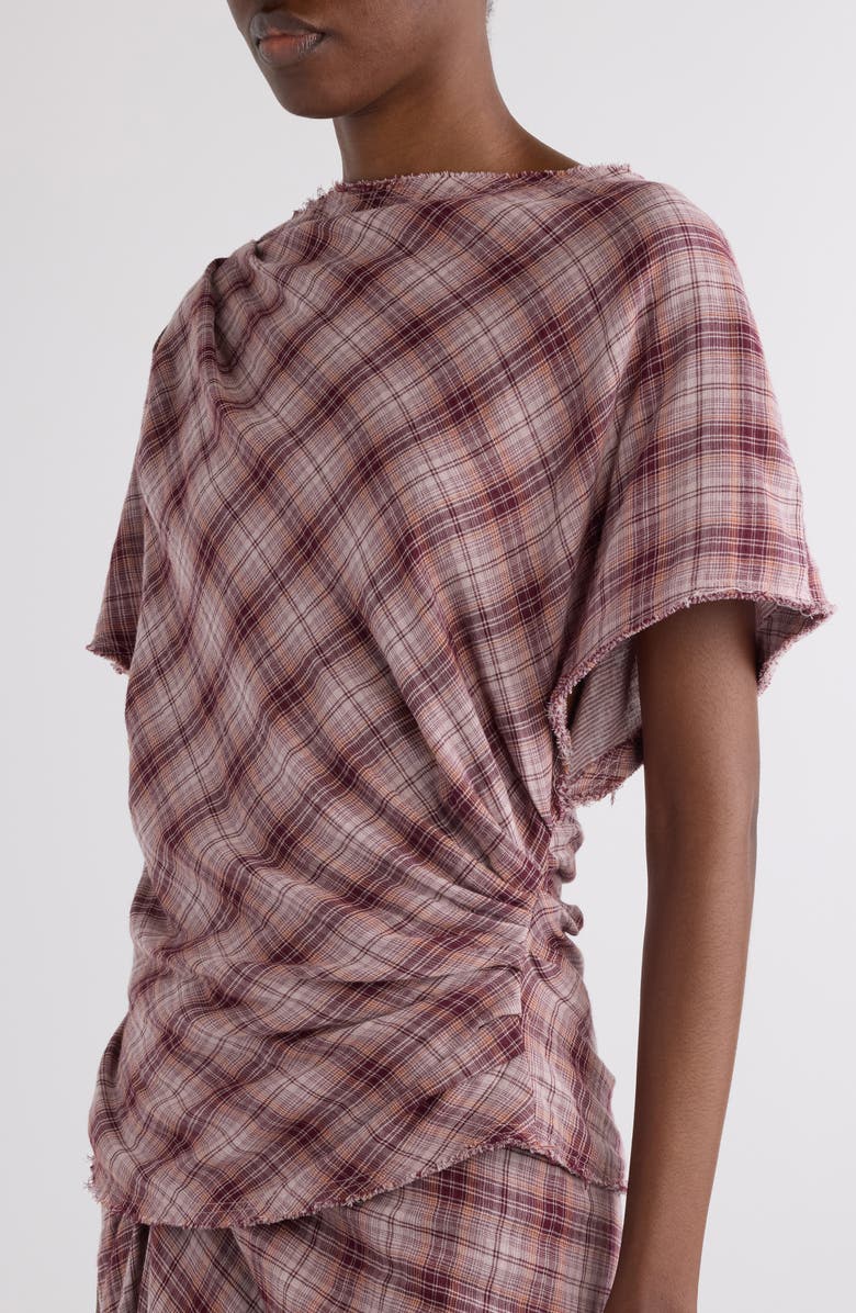 Isabel Marant Étoile Neyala Plaid Short Sleeve Cotton Top, Alternate, color, Rosewood