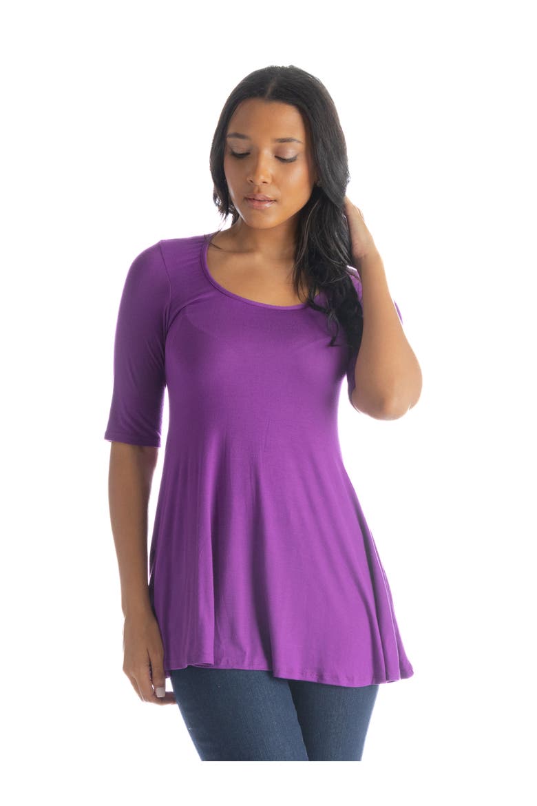 Elbow Sleeve Swing Tunic Top, Main, color, Purple