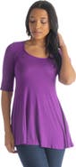 24seven Comfort Apparel Elbow Sleeve Swing Tunic Top