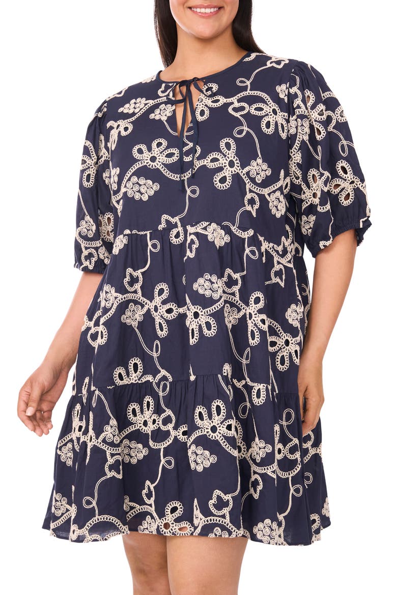 Embroidered Tiered Cotton Babydoll Dress, Alternate, color, NIGHT SHADE