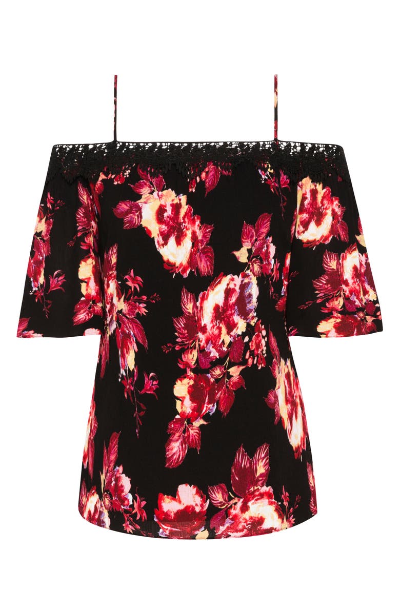 City Chic Monet Black Rose Cold Shoulder Blouse, Alternate, color, Monet Rose