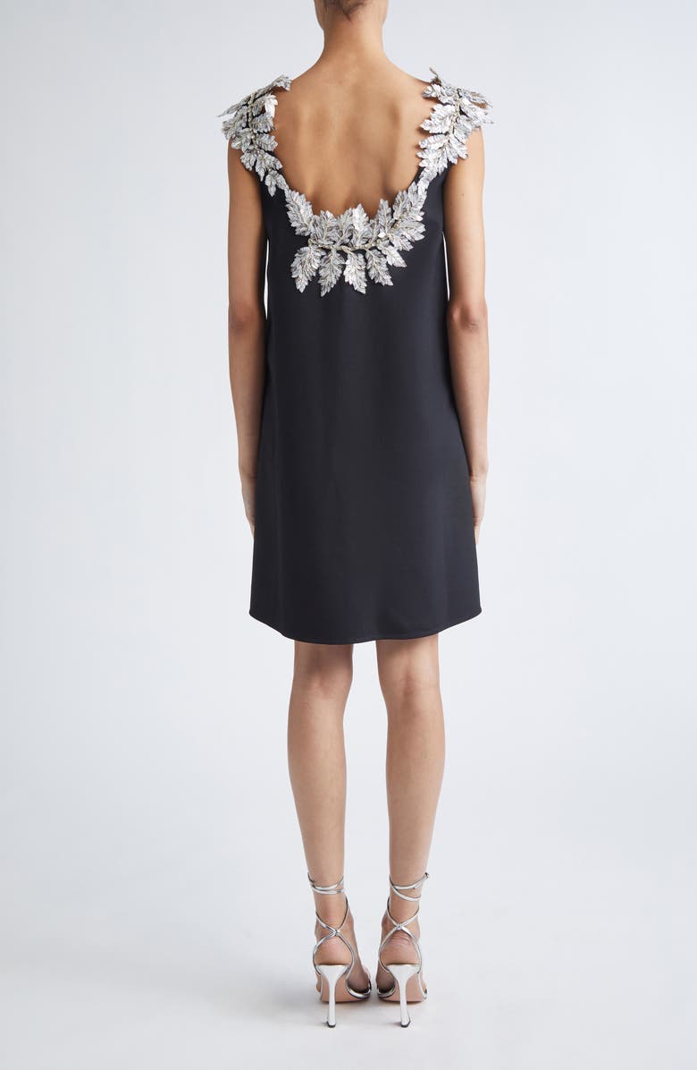 Oscar de la Renta Sequin Fern Detail Sleeveless Shift Dress, Alternate, color, Black