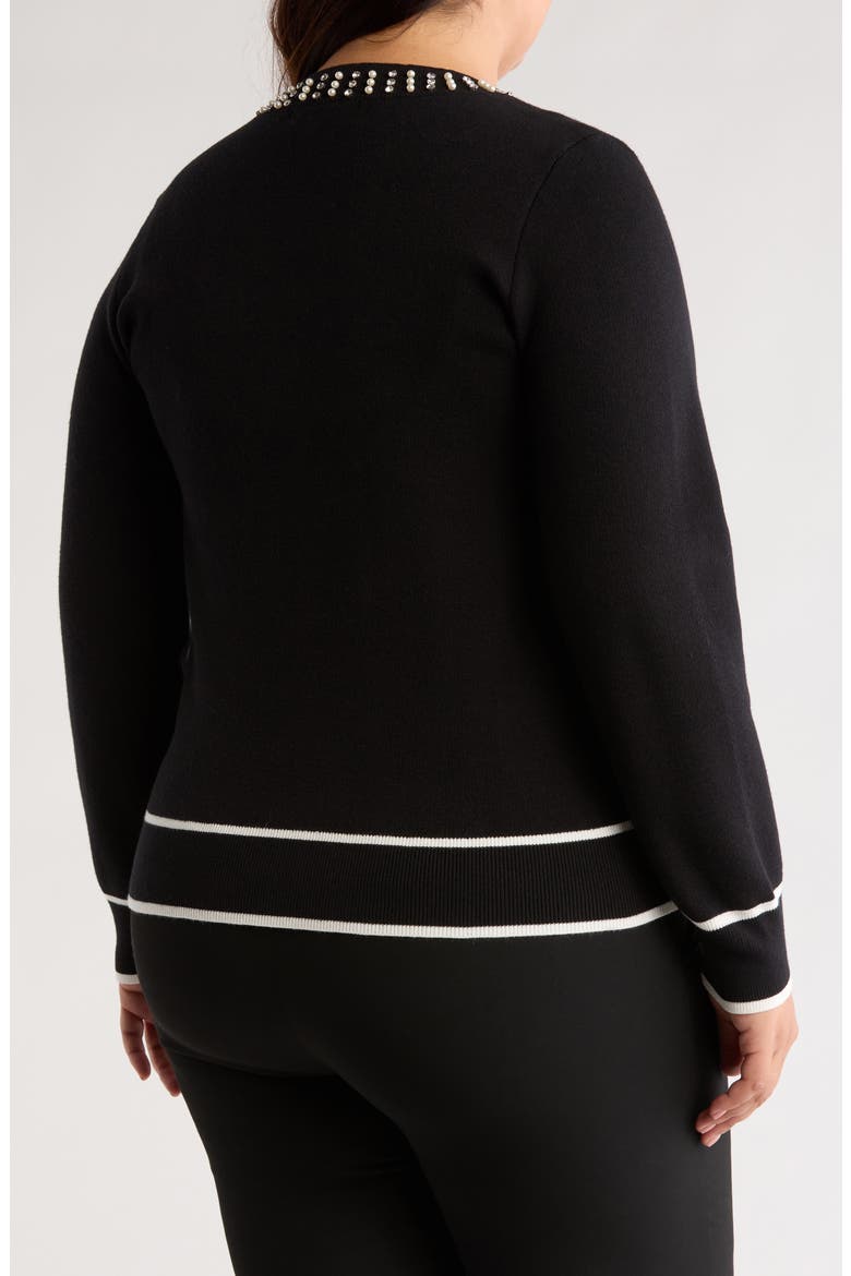 Milly Embellished Button Front Cardigan, Alternate, color, BLACK/ WHITE