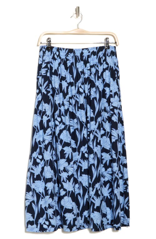 Caslon ® Floral Linen Blend Pull-on Skirt In Navy Blazer- Blue Phoenix