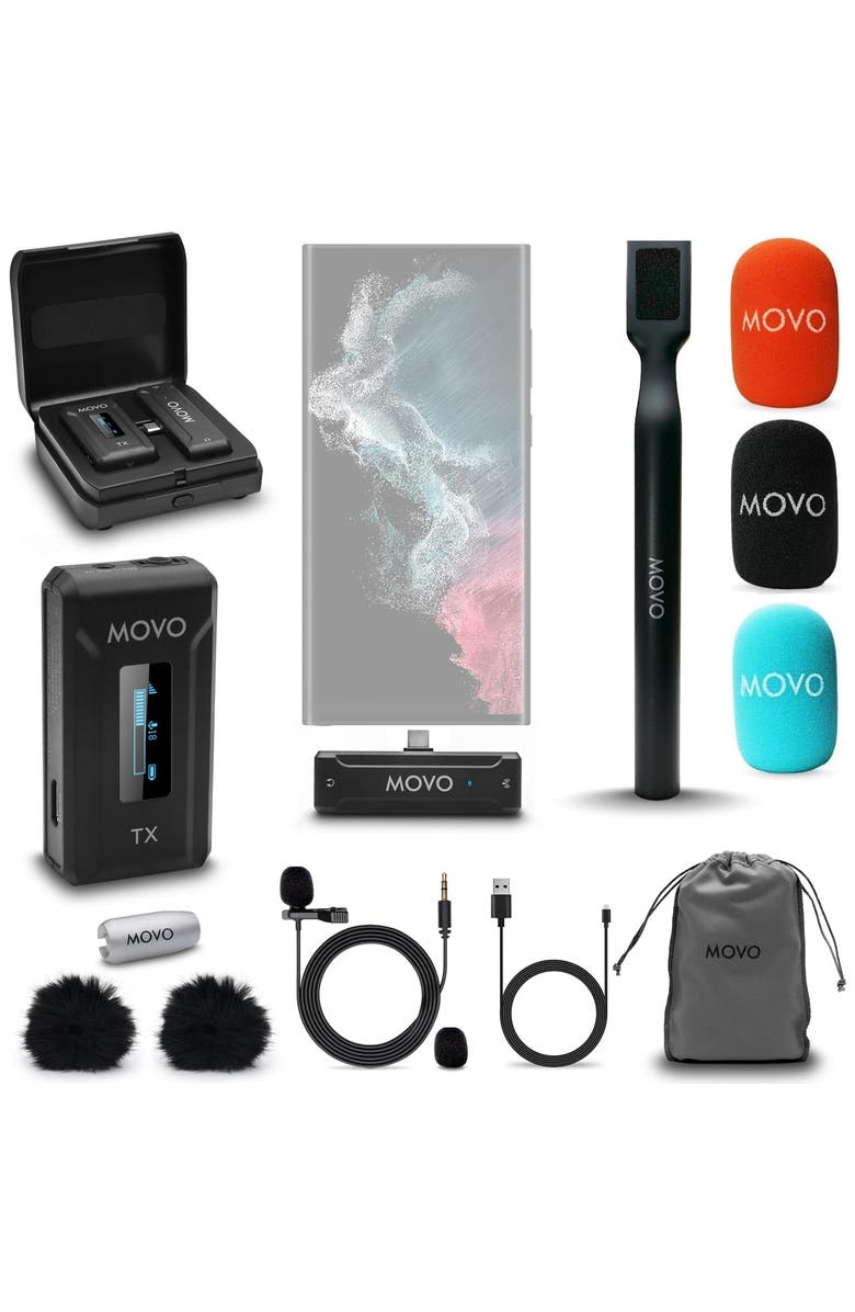 MOVO WMX-2-C USB-C Wireless Lavalier Microphone for iPhone 15/Android/USB C Devices with WMX-HM Handheld Adapter, Main, color, Black