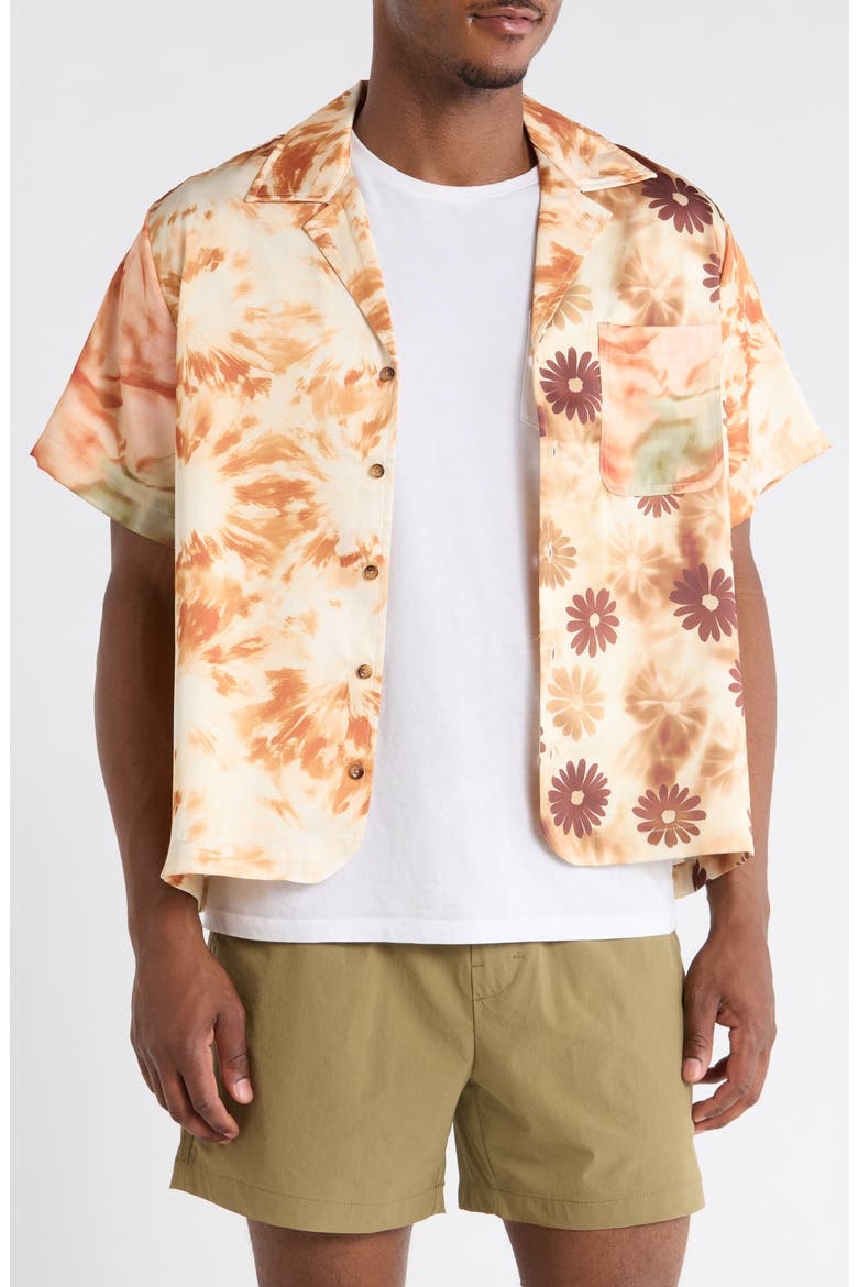 Daisy Colorblock Camp Shirt, Main, color, ORANGE