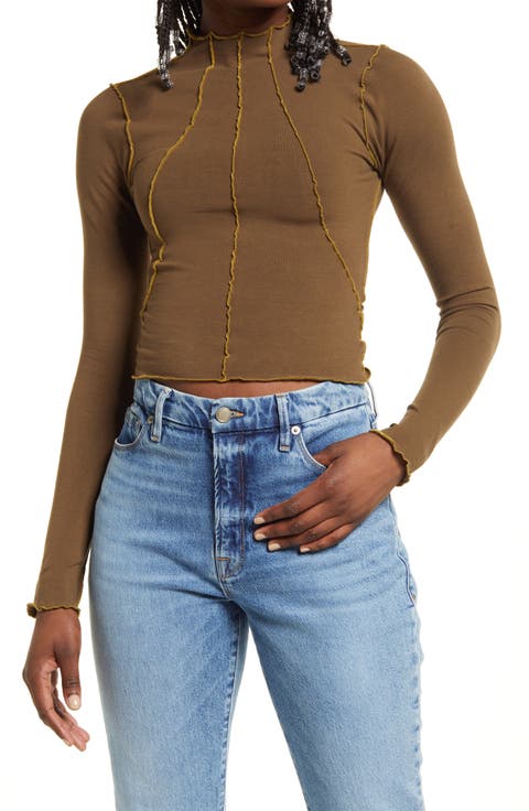 Lettuce Edge Mock Neck Top (Regular & Plus Size)