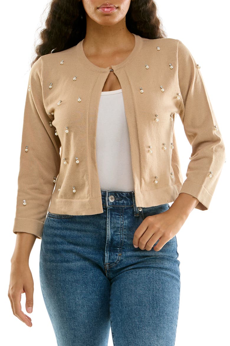 Faux Pearl & Rhinestone Bolero, Main, color, TAN