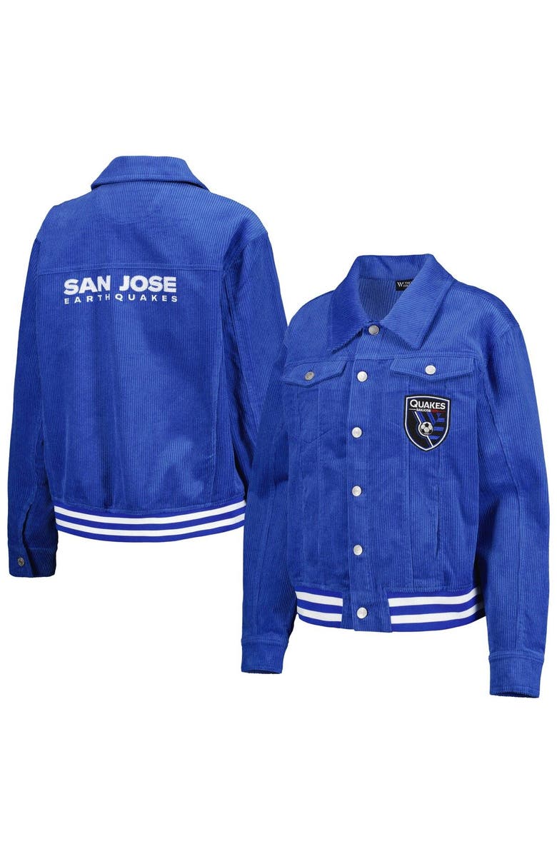 THE WILD COLLECTIVE Women's The Wild Collective Blue San Jose Earthquakes Corduroy Button-Up Jacket, Main, color, Blue