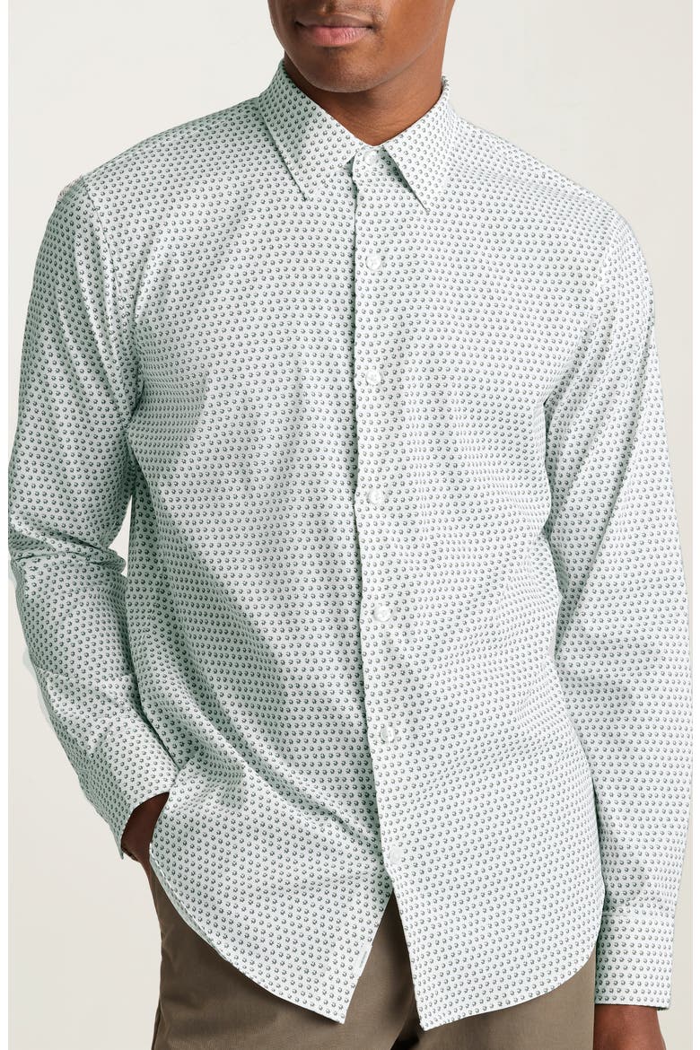 Tech Slim Fit Solid Button-Up Shirt, Main, color, WHITE/ GREEN