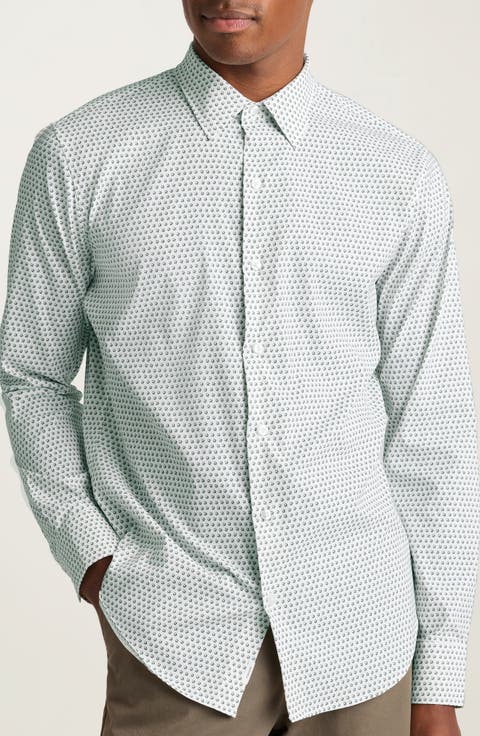 Tech Slim Fit Print Button-Up Shirt