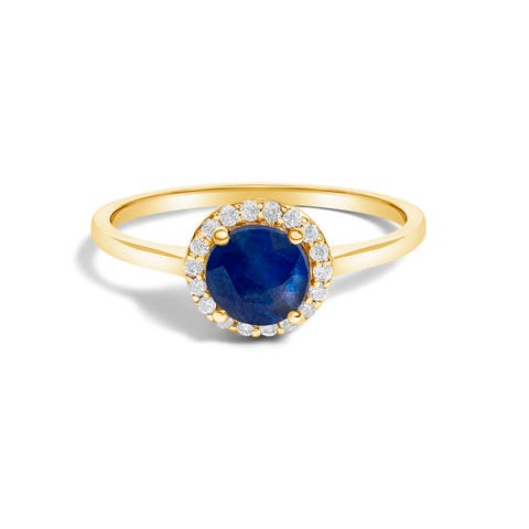 10K Gold Gemstone and 1/10 Cttw Diamond Halo Birthstone Ring