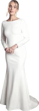 Coast Petite Slash Neck Puddle Wedding Dress