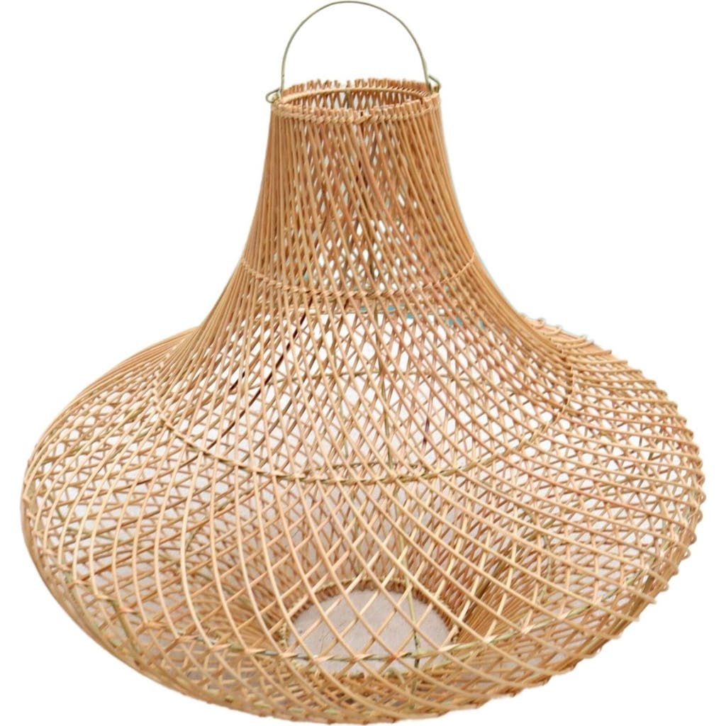 Pink Haley Freya Bell Shape Rattan Pendant Light Fitting In Brown
