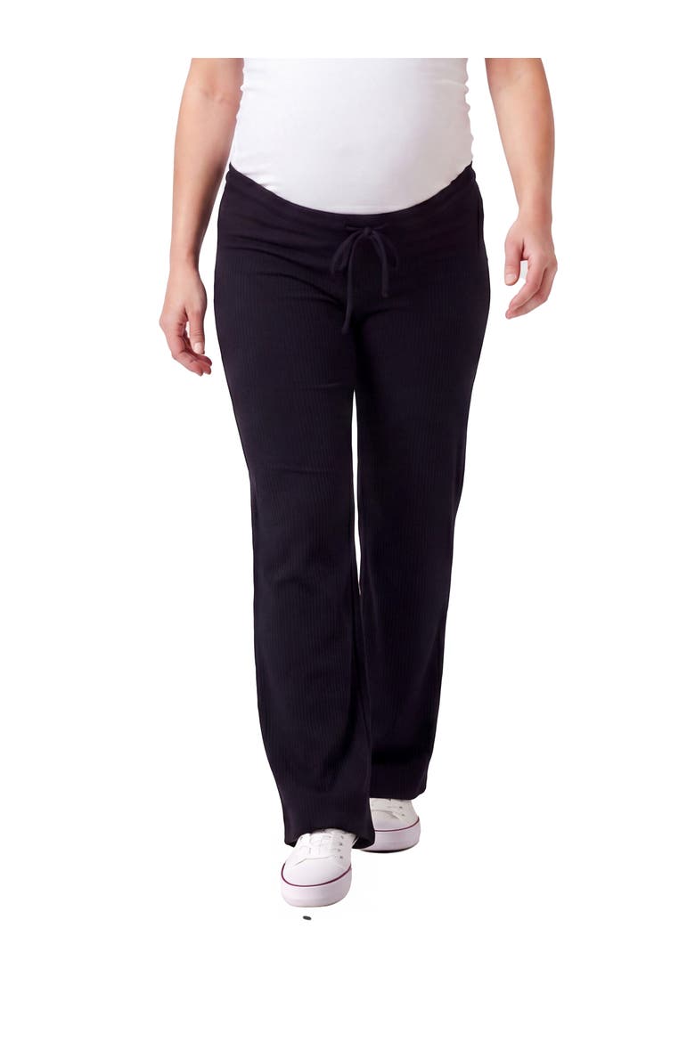 Maternity Basic Ribbed Knit Drawstring Straight Leg Lounge Pants, Main, color, Black