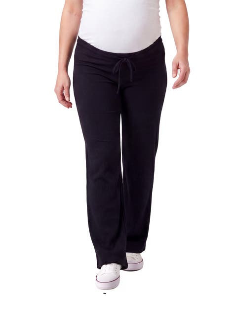 Maternity Basic Ribbed Knit Drawstring Straight Leg Lounge Pants