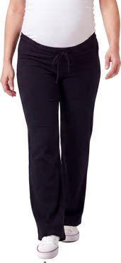 24seven Comfort Apparel Maternity Basic Ribbed Knit Drawstring Straight Leg Lounge Pants