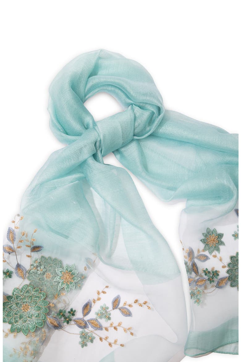 Floral Embroidered Scarf, Alternate, color, AQUA