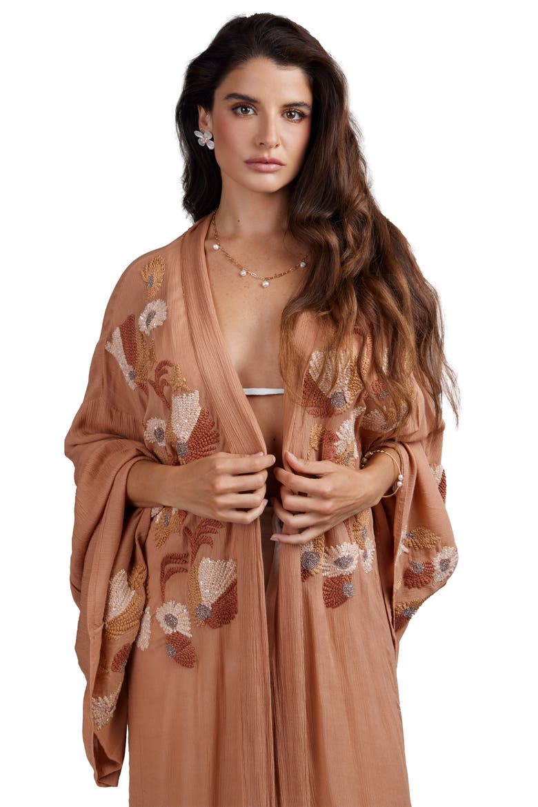 Embroidered Caftan, Alternate, color, BROWN