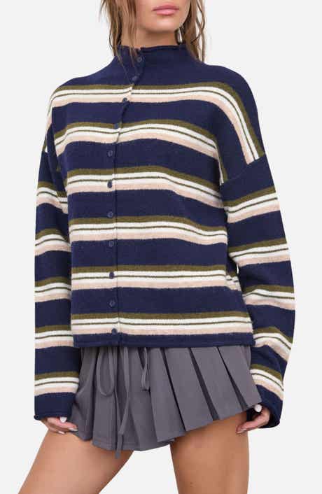 Stripe Mock Neck Cardigan