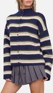 Blu Pepper Stripe Mock Neck Cardigan