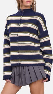 Blu Pepper Stripe Mock Neck Cardigan