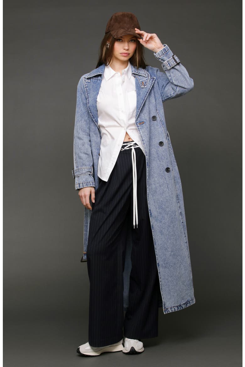 Relaxed Maxi Denim Trench Coat, Alternate, color, VINTAGE BLUE WASH