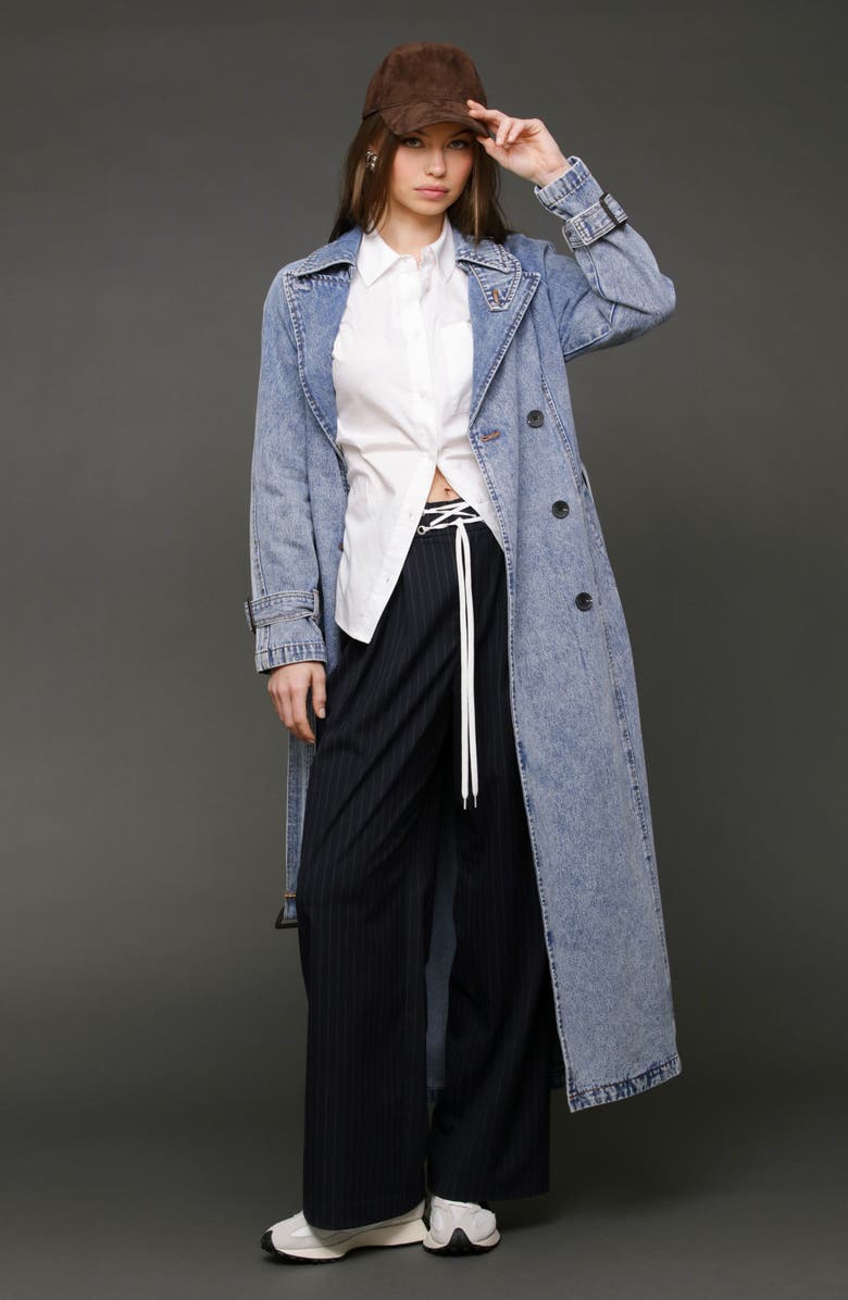 Avec Les Filles Relaxed Maxi Denim Trench Coat, Alternate, color, Vintage Blue Wash