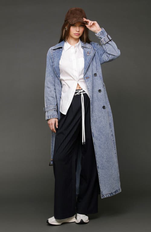 Avec Les Filles Relaxed Maxi Denim Trench Coat In Blue