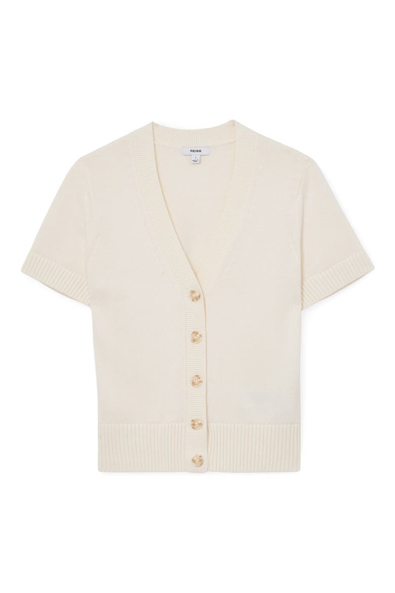 Anya Short Sleeve Cotton & Wool Cardigan, Alternate, color, IVORY