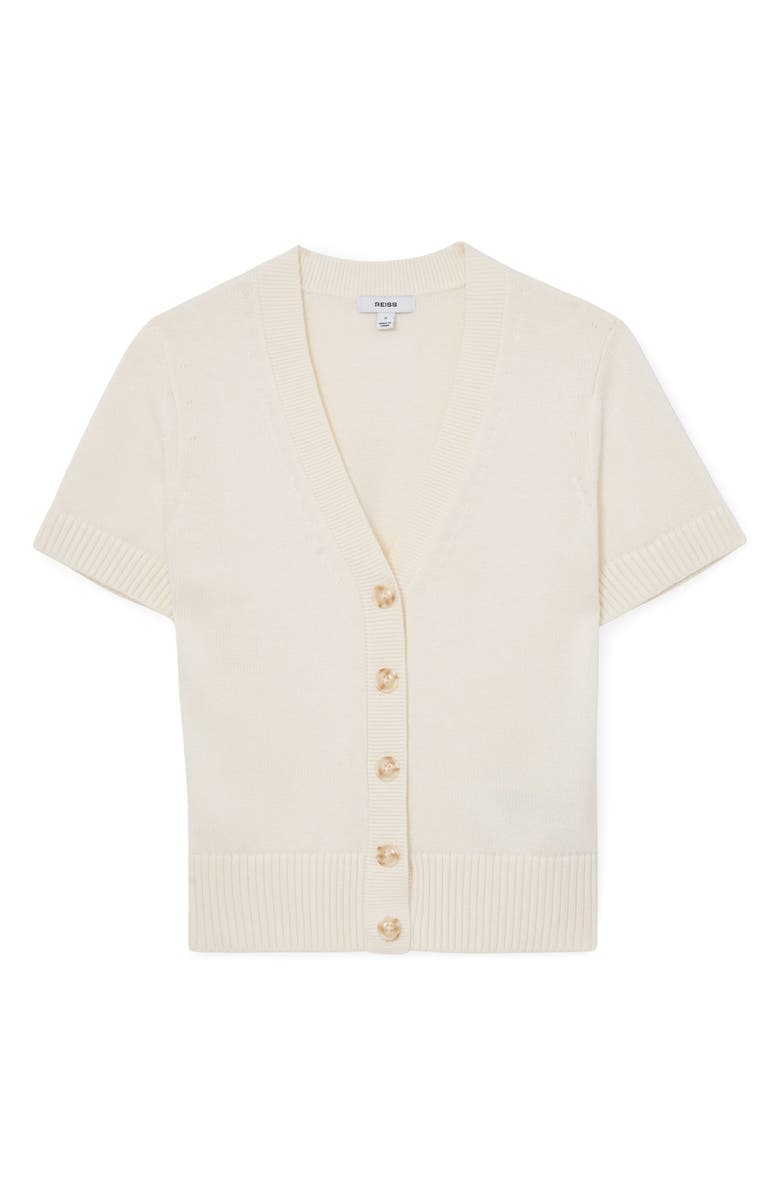 Reiss Anya Short Sleeve Cotton & Wool Cardigan, Alternate, color, Ivory