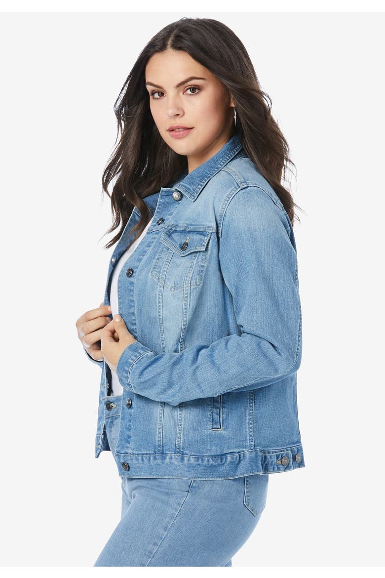 Plus Size Classic Stretch Denim Jacket, Alternate, color, BLACK