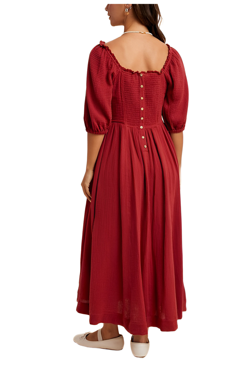 Knit and Lounge Square-Neck Puff Sleeve Midi Dress, Alternate, color, Soft Crimson