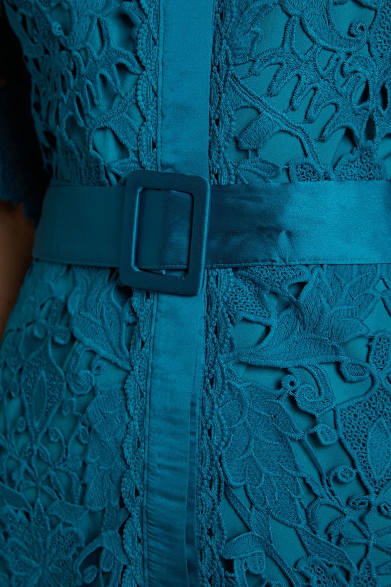 Lace Short Sleeve Shirt Dress, Alternate, color, Teal
