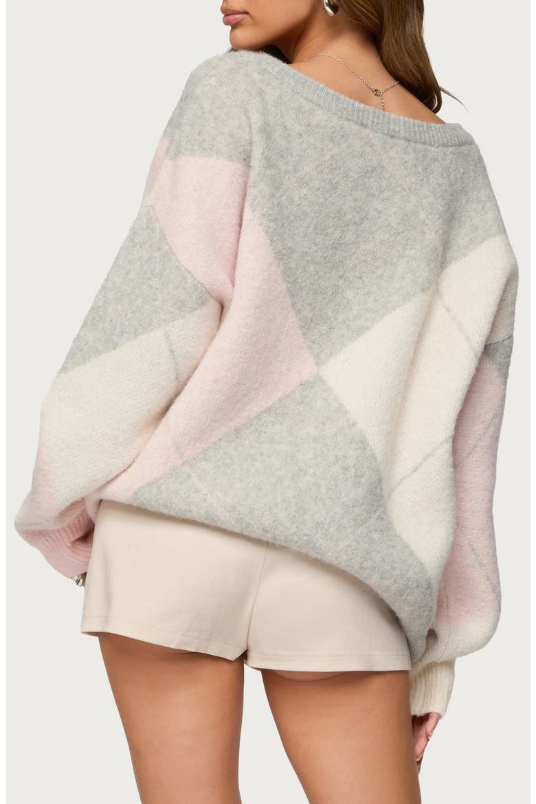 Elda Argyle Oversize Sweater, Alternate, color, LIGHT-GRAY-MELANGE