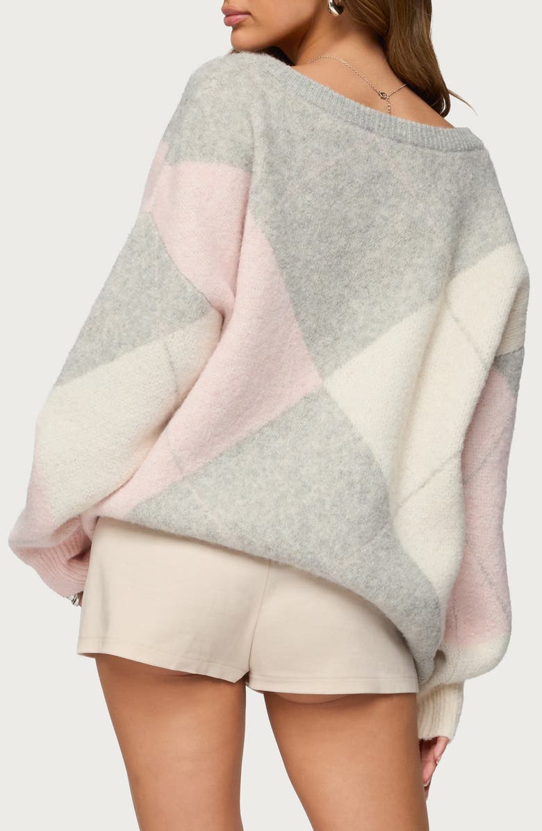 EDIKTED Elda Argyle Oversize Sweater, Alternate, color, Light-Gray-Melange