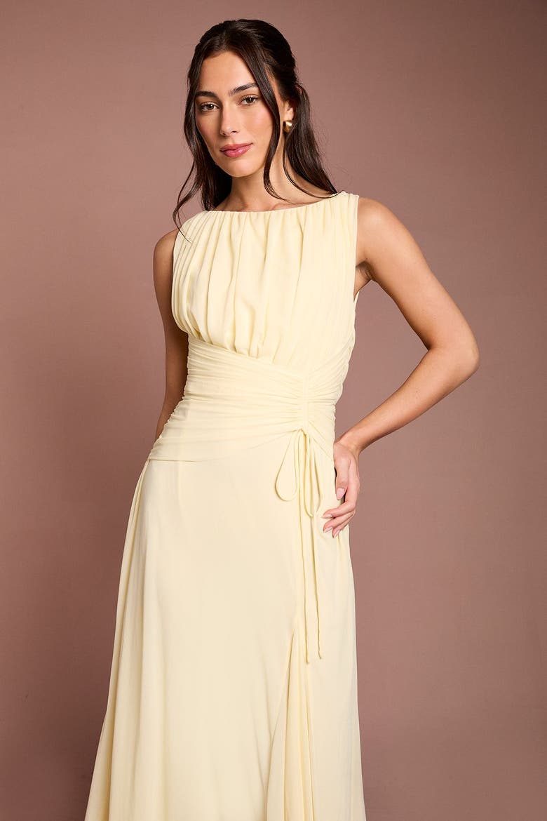 Mesh Ruched Waist Maxi Dress, Alternate, color, Lemon